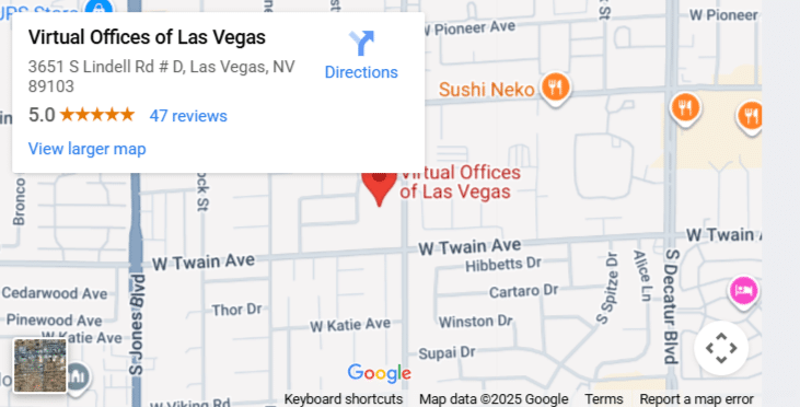 Map to Virtual Offices of Las Vegas
